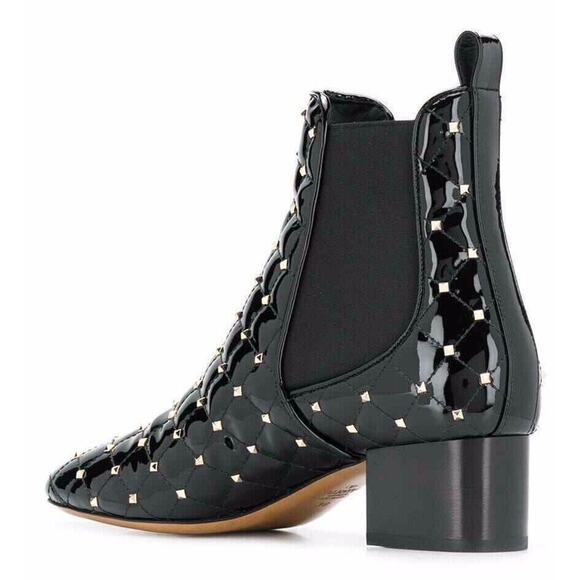 Valentino Rockstud Chelsea Spike Black Patent Stud Heel Short Ankle Bootie 37 - Picture 8 of 12